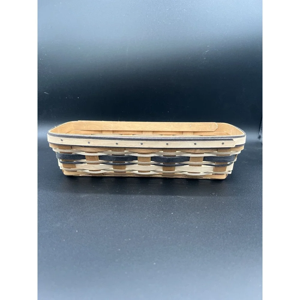🧺Longaberger 2009 Khaki Stripe Cracker Basket–EUC–Classic Handwoven Collectible
